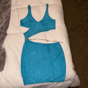 Oh Polly dress ~ sparkly blue with body chain